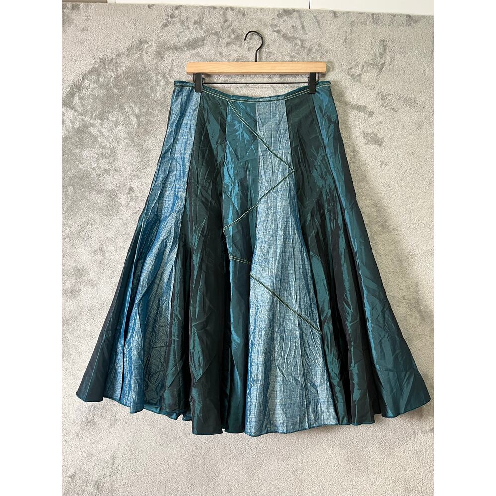 Vintage Y2K Iridescent Blue Green Patchwork Skirt Shimmer Whimsigoth Fairycore L